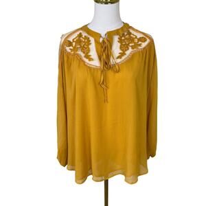 Hayden Los Angeles Yellow Sheer Tie Long Sleeve Top US Womens S/M New
